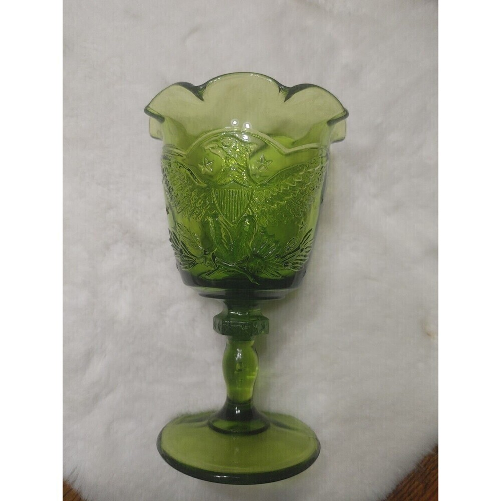L.E. SMITH VINTAGE GREEN GOBLET Embossed AMERICAN EAGLES AND STARS